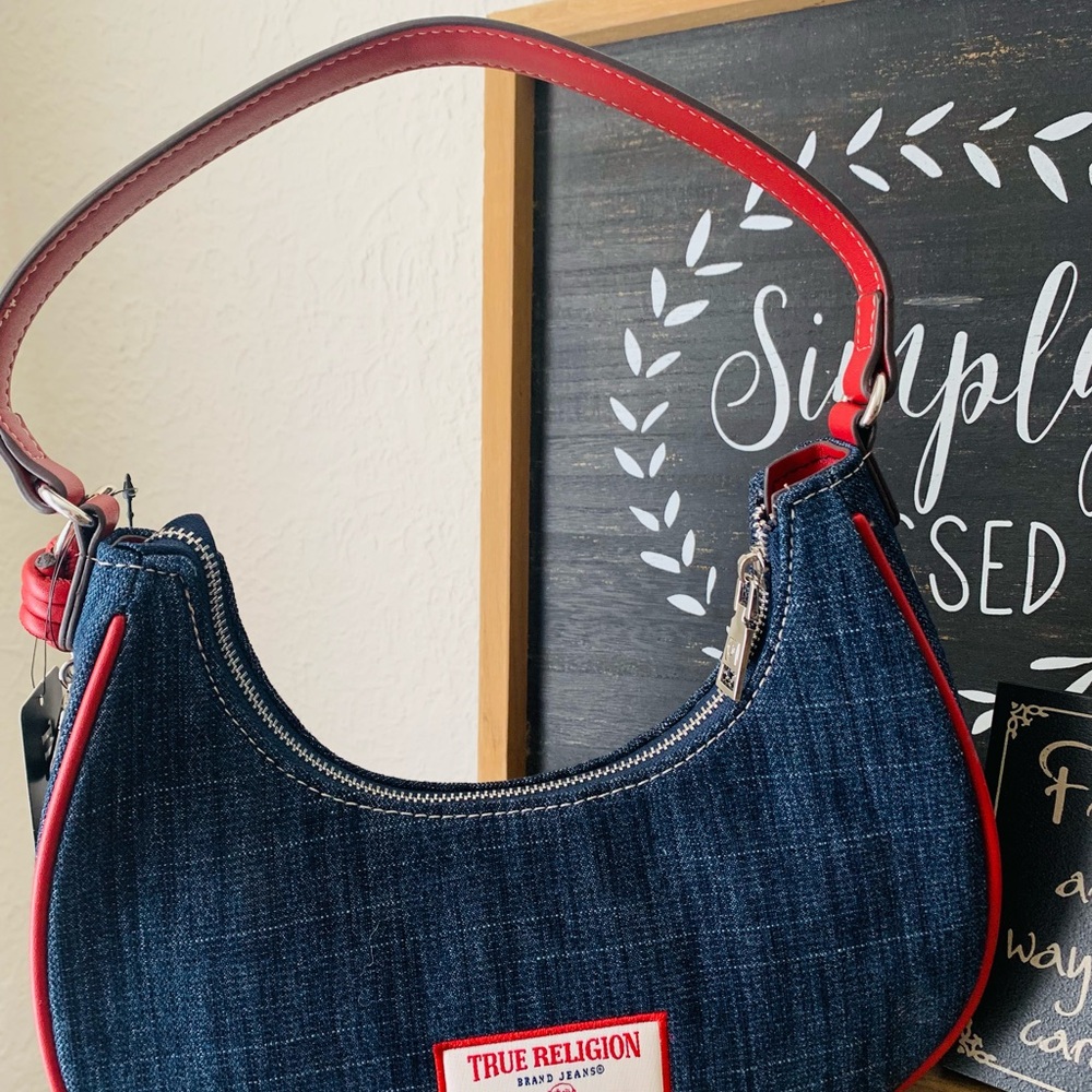True Religion Denim Shoulder Bag with Red Trim - Picture 4 of 10